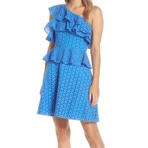 Lilly Pulitzer Josey Dress, Coastal Blue, Size 0, One Shoulder Ruffle Dress